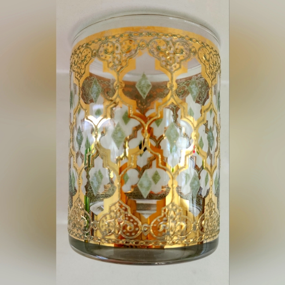 Culver Valencia Lowball Rocks Glass‎ 22k Gold And Green 12oz